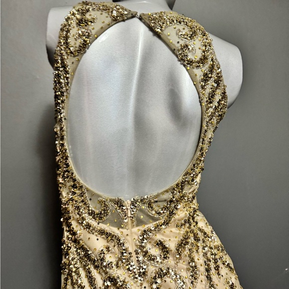 SHERRI HILL 53171 Gold Embellished Open-Back Dress - Picture 6 of 11